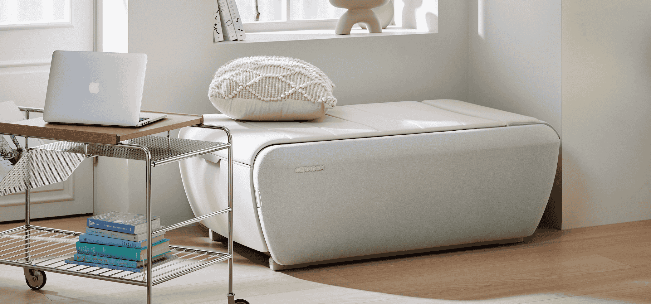 Person relaxing on Ceragem V9 spine therapy chair at home